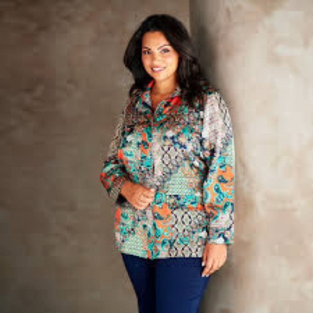 Ruby Rd Paisley‎ Patchwork Fitted Jacket Teal XL